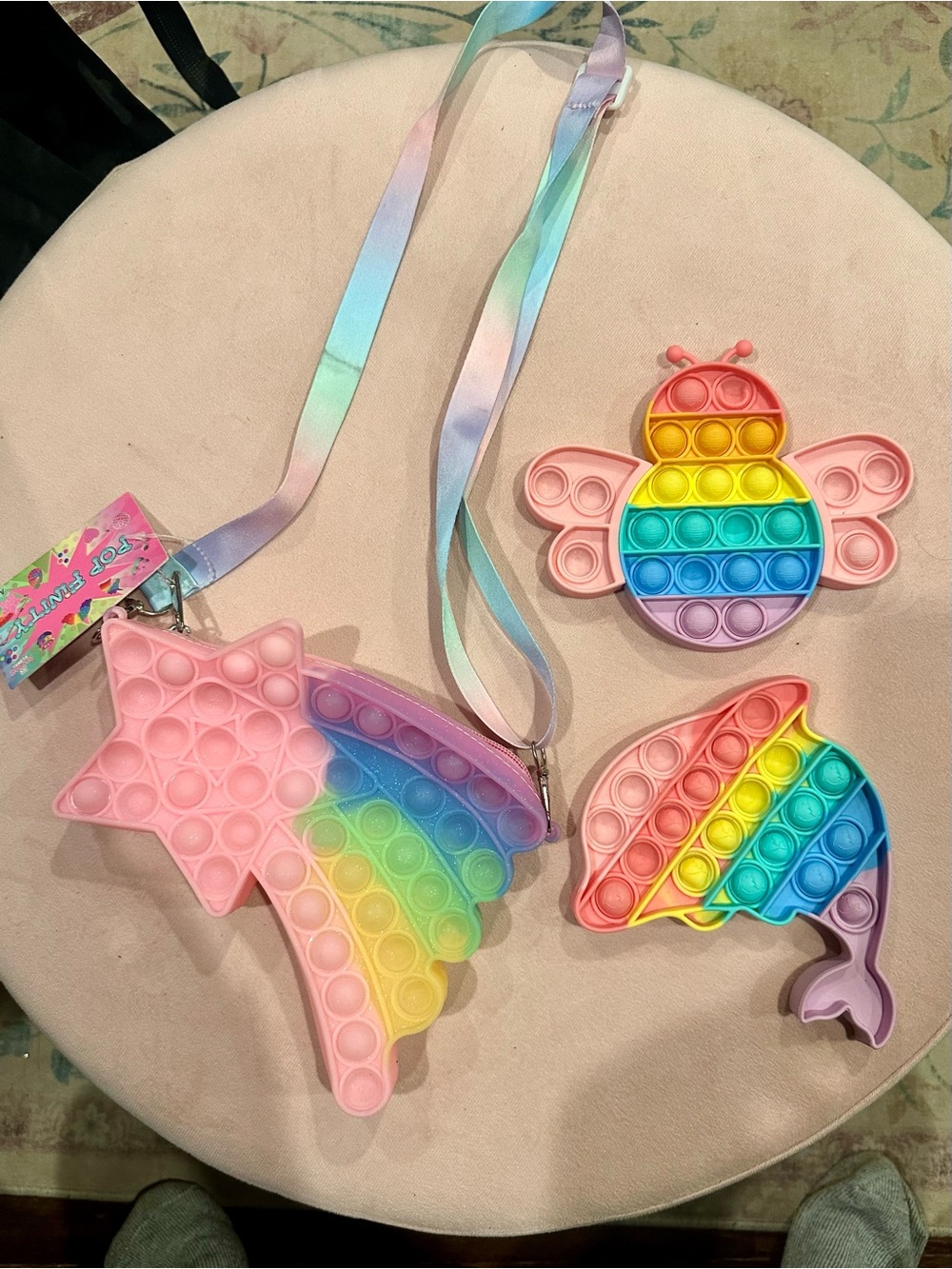 3-Piece Rainbow Pop It Bundle, Star Purse, Butterfly & Dolphin Sensory Toys